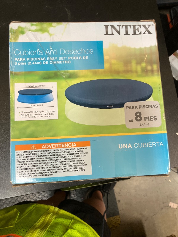 Photo 1 of INTEX 28020E Pool Cover: For 8ft Round Easy Set Pools – Includes Rope Tie – Drain Holes – 12in Overhang – Snug Fit