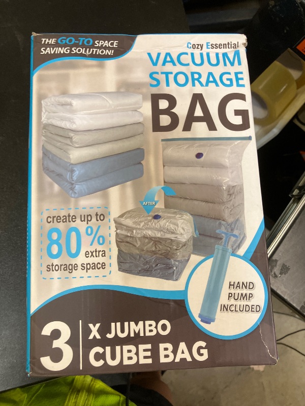 Photo 1 of 3 Pack Cube Vacuum Storage Bags (39x31x17 Inch), Extra Large Vacuum Sealed Storage Bags for Bedding, Clothing, Comforters, Blankets for Space Saving