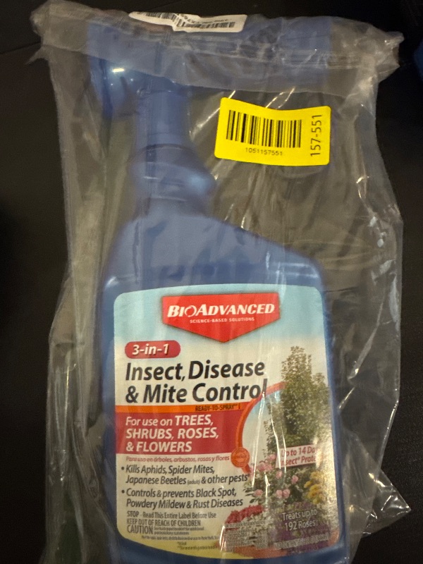 Photo 1 of BioAdvanced 3-in-1 Insect and Mite Plant Bug Spray, Pest Control Ready-to-Spray 32 oz, Disease Control