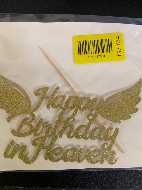 Photo 1 of Happy Birthday in Heaven Cake Topper Party Decorations for Birthday,Anniversary,Funeral,Celebration of Life Party Supplies,Gold Glitter