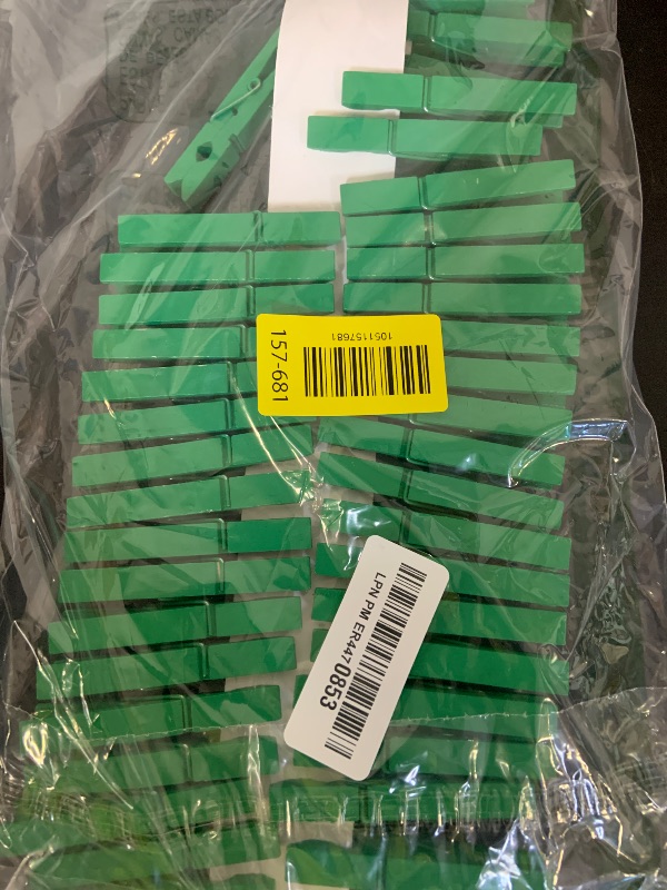 Photo 1 of 100 Pack Clothes Pins Wooden 2.9 Inch, Clothespins Wood Colorful Clothing Pins for Crafts Classroom Pictures Green