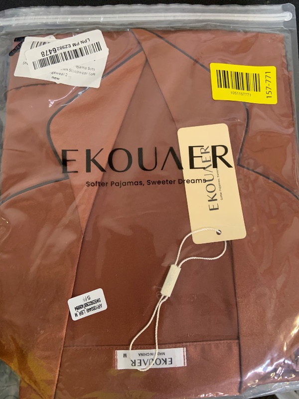 Photo 1 of Ekouaer Womens Silk Satin Pajama Sets Short Sleeve Button Down Sleepwear Soft Loungewear 2 Piece Pjs Shorts Set Brown,M