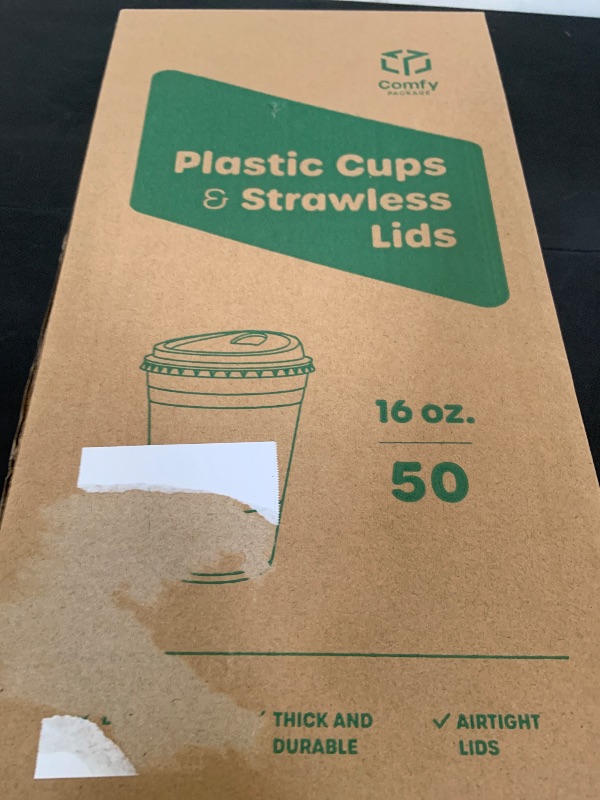 Photo 1 of GUSTO Clear Plastic Cups with Lids [16 oz - 50 Count] - Disposable Iced Coffee Drink Cups with Strawless Sip Lids for Smoothies, Juices, and More - Formerly Comfy Package