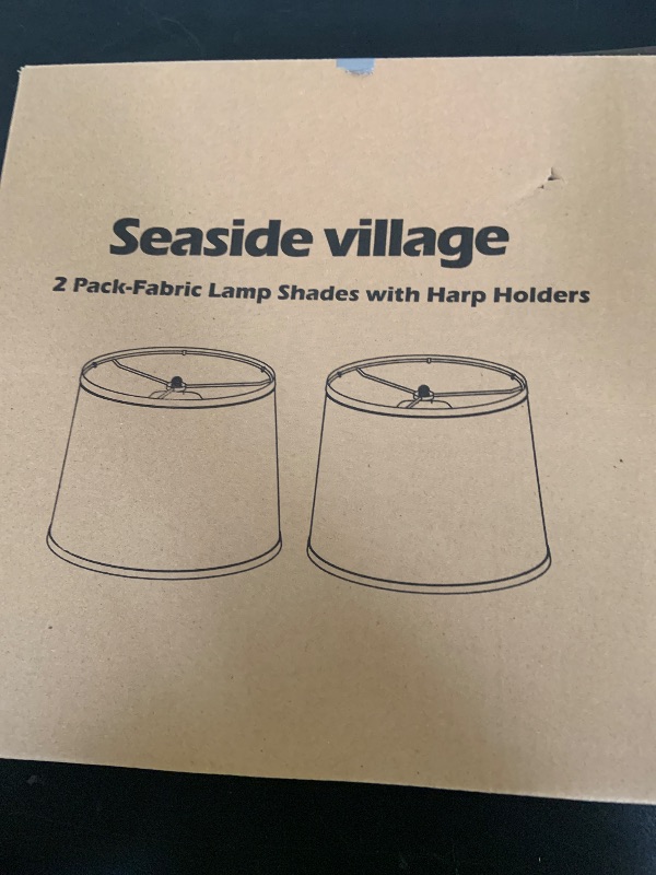 Photo 1 of Lampshades Set of 2, Drum Lampshades 11.6" Top x 12.6" Bottom x 9.8" High, Seaside village Medium Lampshades (Spider Fitter), Beige Lampshades Natural Linen Hand Crafted, Easy Assembly Required