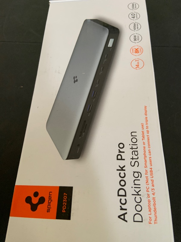 Photo 1 of Spigen ArcDock Pro [14 in 1] 8K Thunderbolt 4 Docking Station, Triple Dual Monitor Hub 4K HDMI DP Dock USB4 96W Micro/SD 4.0 Ethernet for MacBook Pro/M3/M2/Air Windows[USB C Cable, Adaptor Included]