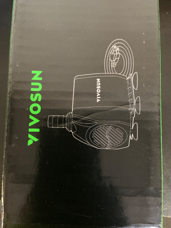 Photo 1 of VIVOSUN 800GPH Submersible Pump(3000L/H, 24W), Ultra Quiet Water Fountain Pump with 10ft. High Lift with 6.5ft. Power Cord, 3 Nozzles for Fish Tank, Pond, Aquarium, Statuary, Hydroponics Green