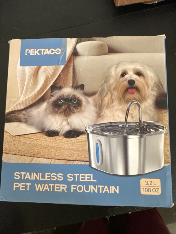 Photo 1 of PEKTACO Cat Water Fountain - 3.2L/108oz Stainless Steel Pet Water Drinking Fountain for Cats Indoor, Dog Water Fountain with Water Level Window