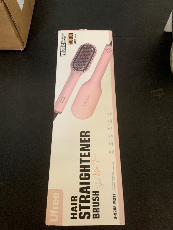 Photo 1 of Ufree Upgraded Hair Straightener Brush, 5 Temps Straightening Brush with Ionic Tech, Cool Air System, Dense Bristles, Dual Voltage, Ceramic Hot Comb for Thick Curly Hair, Women Gifts
