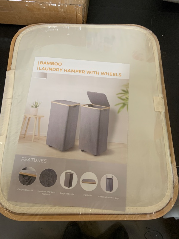 Photo 1 of Yecaye 100L Large Capacity Laundry Hamper – Foldable Rolling Laundry Basket, Mobile Clothes Hamper with Wheels, Removable Inner Bag, Bamboo Handle Lid Laundry Bin – Multi-Use Storage,Beige