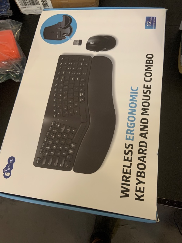 Photo 1 of MK960 Ergonomic Wireless Keyboard Mouse Combo, Bluetooth/2.4G Split Design Keyboard with Palm Rest and 4 Level DPI Adjustable Wireless Mouse Multi-Device, Rechargeable, for Windows/Mac/Android