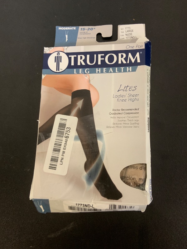 Photo 1 of Truform Sheer Compression Stockings, 15-20 mmHg, Women's Knee High Length, 20 Denier, Nude, Large