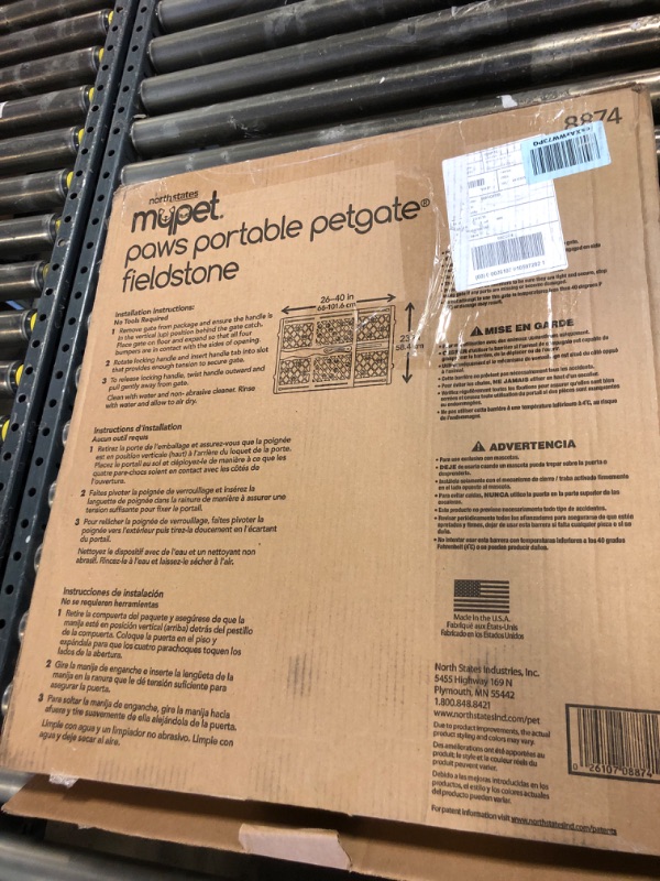 Photo 1 of MYPET North States Paws Portable Pet Gate: 26-40" Wide. Pressure Mount. No Tools Needed. Made in USA. Dog Gate 23" Tall, Expandable, Durable Dog Gates for Doorways, Fieldstone Gray-