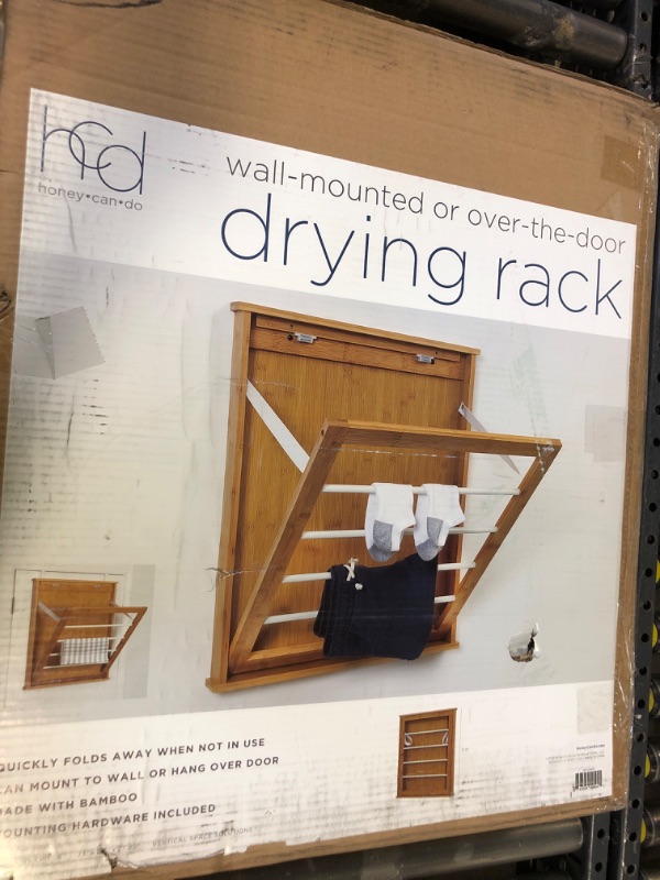 Photo 1 of Honey-Can-Do Wall-Mounted Clothes Drying Rack, Bamboo, Collapsible, 23 in W x 27.25 in H