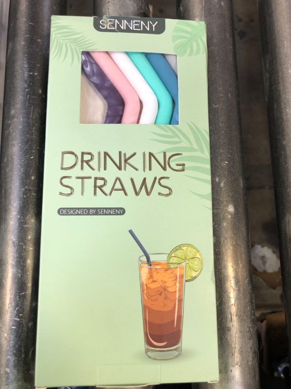 Photo 1 of Senneny Set of 6 Silicone Drinking Straws for 30oz and 20oz - Reusable Silicone Straws BPA Free Extra Long with Cleaning Brushes- 6 Bent- 8mm diameter
