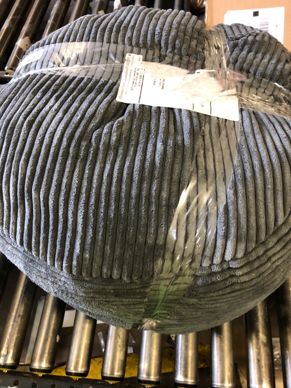 Photo 1 of HIGOGOGO Round Stuffed Pouf Ottoman, Corduroy Poufs with Foam Chunk Filling, Furry and Fluffy Pouf Foot Stool Storage Ottoman, 20 X 15 Floor Poufs Foot Rest for Living Room, Dark Grey
