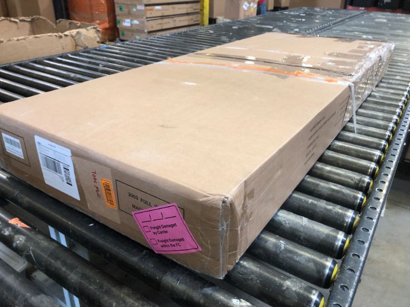 Photo 1 of Sismplly Full Size Bed Frame and Headboard,Vertical Channel Tufted Wingback No Box Spring Needed, Mattress Foundation, Easy Assembly White