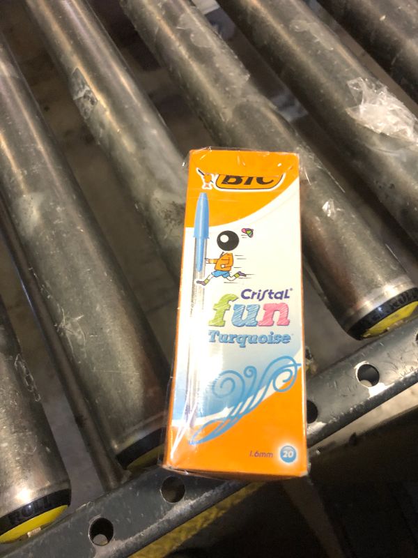 Photo 1 of BIC Cristal Fun Ballpoint Pens, Wide Point (1.6 m), Box of 20, Turquoise Colour - Bold Smudge-Proof Writing