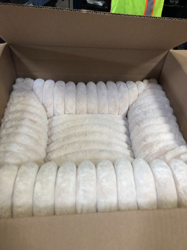 Photo 1 of Bedsure Cute Dog Bed for Small Medium Dogs - Washable Furry Puppy Beds, Rectangle Orthopedic Corduroy Fleece Pet Beds with Removable Zipper Cover, 25x21x7inches, Cream