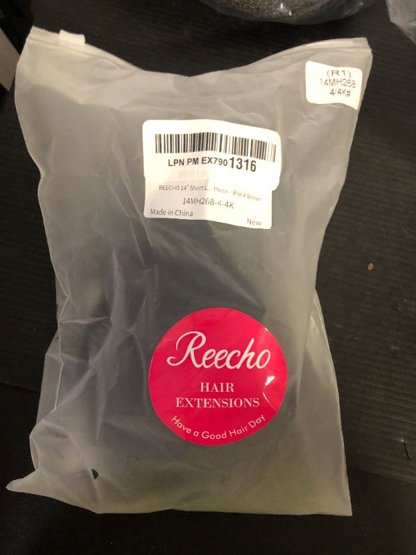 Photo 1 of REECHO 14" Short Length 1-Pack 3/4 Full Head Curly Wavy Clips in on Synthetic Hair Extensions HE008 Hairpieces for Women 5 Clips 3.6 Oz per Piece - Black Brown