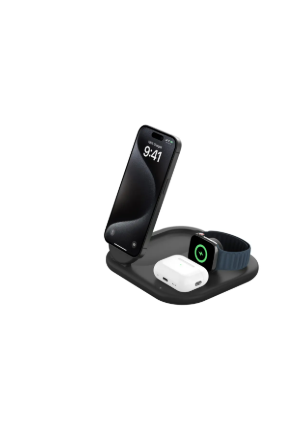 Photo 1 of Belkin - 3-in-1 15W, Foldable Magnetic Qi2 Charging Station for iPhone 16, Apple Watch, AirPods, and More, w/Non-Slip Base & PSU - Black