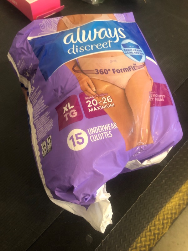 Photo 1 of Always Discreet Adult Incontinence Underwear for Women and Postpartum Underwear, Extra Large, Up to 100% Bladder Leak Protection, 15 Count