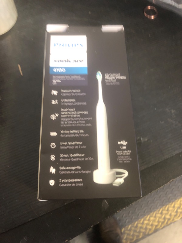Photo 1 of Philips Sonicare 4100 Rechargeable Electric Toothbrush, with Pressure Sensor, 2 Intensity Settings, SmarTimer and QuadPacer, 14-Day Battery Life, White, Model HX3681/23