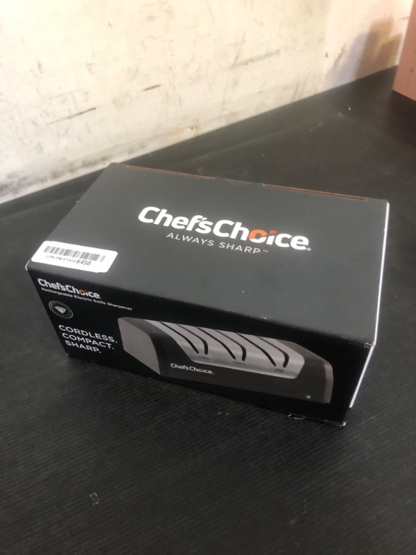 Photo 1 of Chef’sChoice Electric Knife Sharpeners with Rechargeable Battery for 15 and 20-Degree Straight and Serrated Knives using 100-Percent Diamond Abrasives, 2-Stage, Gray
