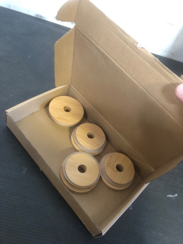 Photo 1 of 10 Pieces Bamboo Lids for Glass Cups Reusable 70mm Mason Jar Lids with Straw Hole Include Straw and Brush for 16oz Beer Can Cups Soda Drinking Jars Glasses