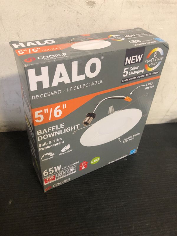 Photo 1 of HALO LT 5 Inch / 6 Inch LED Recessed Light Trim, 5 Color Temperatures, Dimmable Baffle Can Light - LT56079FS1EWHR