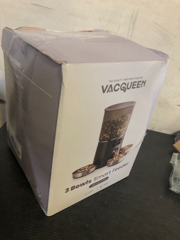Photo 1 of Vacqueen Automatic Cat Feeder for 3 Cats, 6L/25 Cups Smart WiFi Pet Feeder, Strong Anti-Jam System, Dual-Effect Desiccant Cat Food Dispenser, with 10S Voice Recorder for Cats and Small Dog(White)