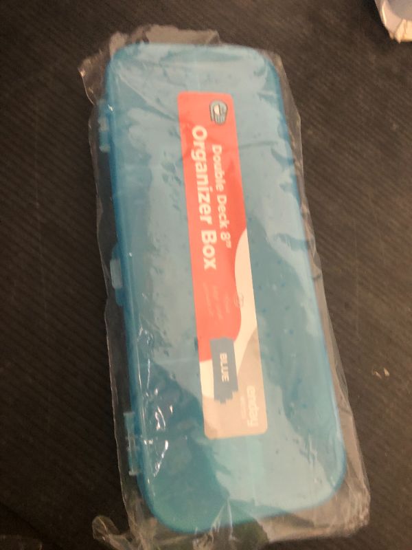 Photo 1 of Enday Pencil Box Blue, Plastic Double Deck Pencil Case with 7 Compartments, Box Organizer with Snap Closure for Home and Office