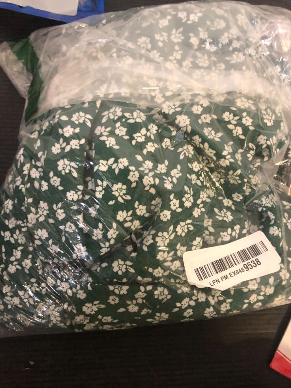 Photo 1 of Size 1XL--Finjani Women Plus Size Dress Puff Sleeve Floral Split A Line Maxi Dress Boho Tie Front Casual Beach Long Dresses Green