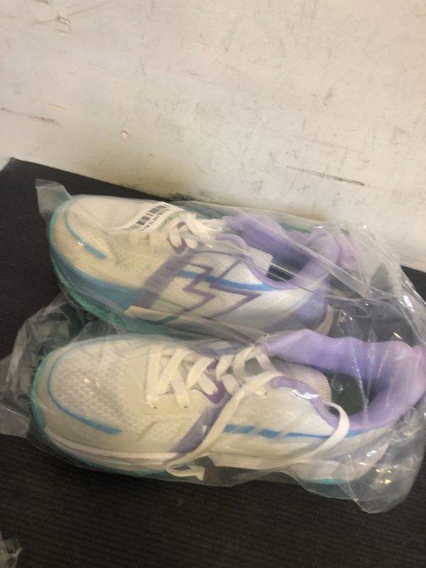Photo 1 of Bacury Women Basketball Shoes Fashion Sneakers Comfortable Unisex Athletic Lightweight Non Slip Outdoor Sport Volleyball Shoes WhitePurple Size 6