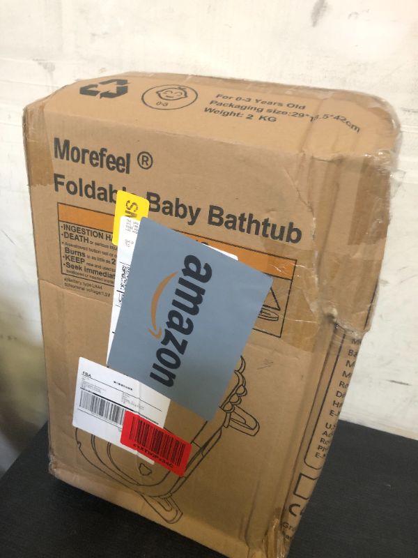 Photo 1 of MoreFeel Collapsible Baby Bathtub for Newborn with Thermometer & 1 Hooded Towel & 1 Soft Floating Cushion,Portable Travel Bathtub with Drain Hole, Durable Foldable Baby Tubs for Infants to Toddler