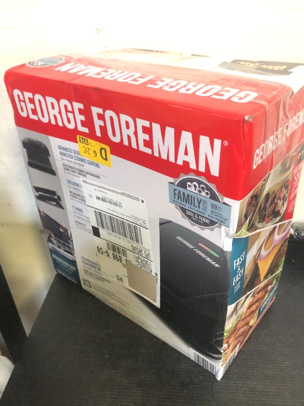 Photo 1 of George Foreman 4-Serving Removable Plate Electric Grill and Panini Press, George Tough Non-Stick Coating, Drip Tray Catches Grease, Black027043993458
