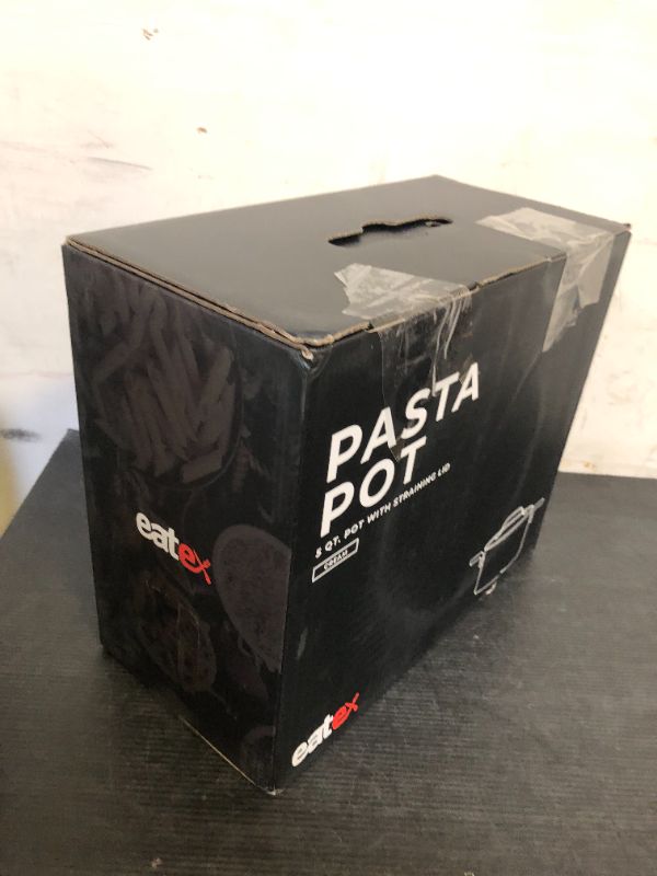Photo 1 of EATEX Pasta Pot with Strainer Lid - 5 Quart Multipurpose Stock Pot, Simmer Spaghetti Pot with Pasta Strainer Lid - Twist & Lock Handles, Nonstick Ceramic Stainless Steel Pot, Tempered Glass Lid Cream