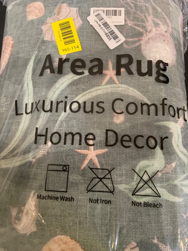 Photo 1 of LIVEBOX Vintage Coastal Machine Washable 5x7 Area Rugs for Living Room, Non Slip Soft Green Low Pile Farmhouse Coastal Beach Kids Rugs for Bedroom Indoor, Carpet Rugs for Dining Room(5x7ft)