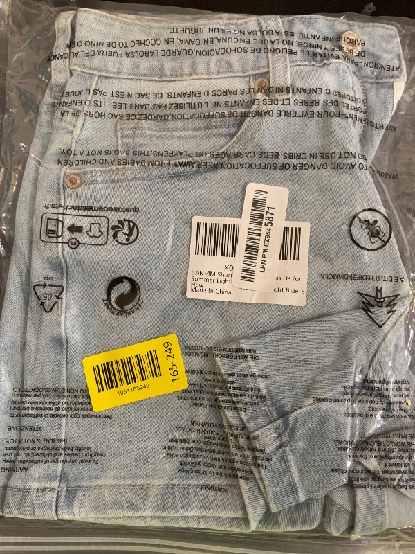 Photo 1 of SANMM Shorts for Women Casual Stretchy Denim Jean Shorts High Waisted Cuffed Hem Dress Shorts for Summer Light Blue S