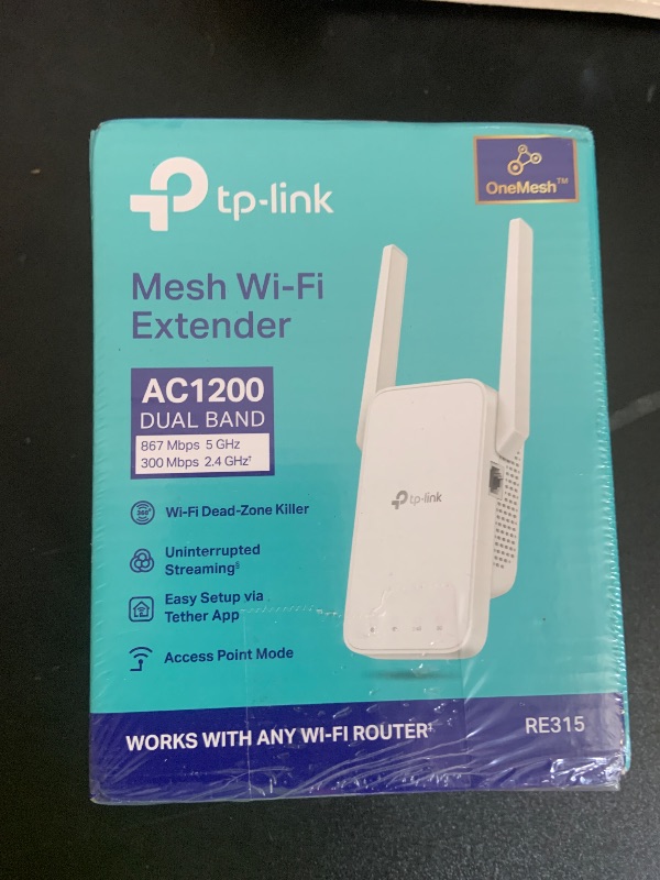 Photo 1 of TP-Link AC1200 WiFi Extender, 2025 Wirecutter Best WiFi Extender, 1.2Gbps Home Signal Booster, Dual Band 5GHz/2.4GHz, Up to 1600 Sq.ft and 32 Devices, EasyMesh Compatible, One Ethernet Port (RE315)