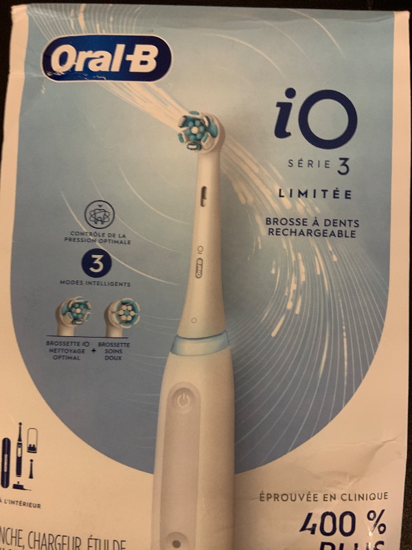 Photo 1 of Oral-B iO Deep Clean Rechargeable Electric Powered Toothbrush, White with iO Series 3 Limited, 2 Brush Heads and Travel Case - Pressure Sensor to Protect Gums - 3 Cleaning Settings - 2 Minute Timer