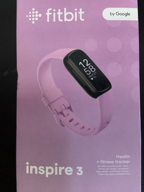 Photo 1 of Fitbit Inspire 3 Health &-Fitness-Tracker with Stress Management, Workout Intensity, Sleep Tracking, 24/7 Heart Rate and more, Lilac Bliss/Black, One Size (S & L Bands Included)
