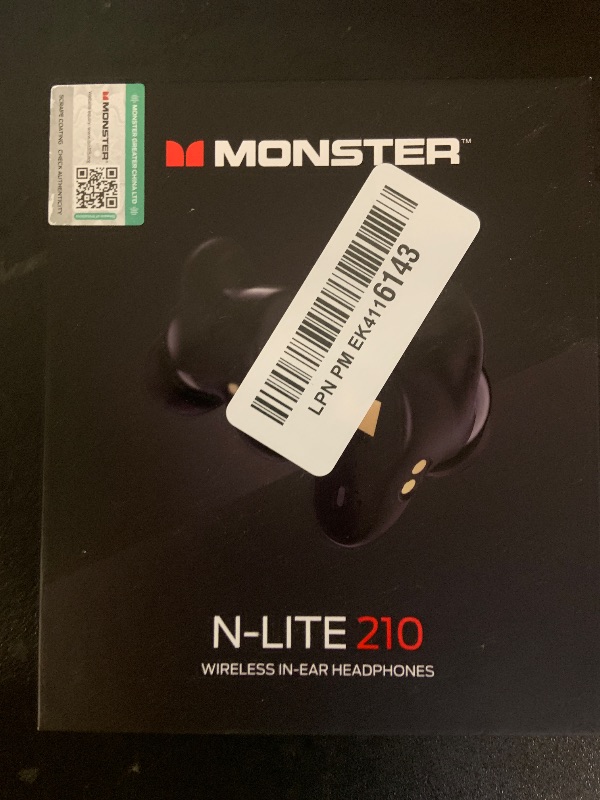 Photo 1 of Monster N-Lite 210 Wireless Earbuds, Bluetooth 5.4 in-Ear Stereo Headphones, Built-in Mic for Crystal Clear Call, 32H Playtime, Type-C Charging, Waterproof in-Ear Ear Buds Earphones for Sports, Black