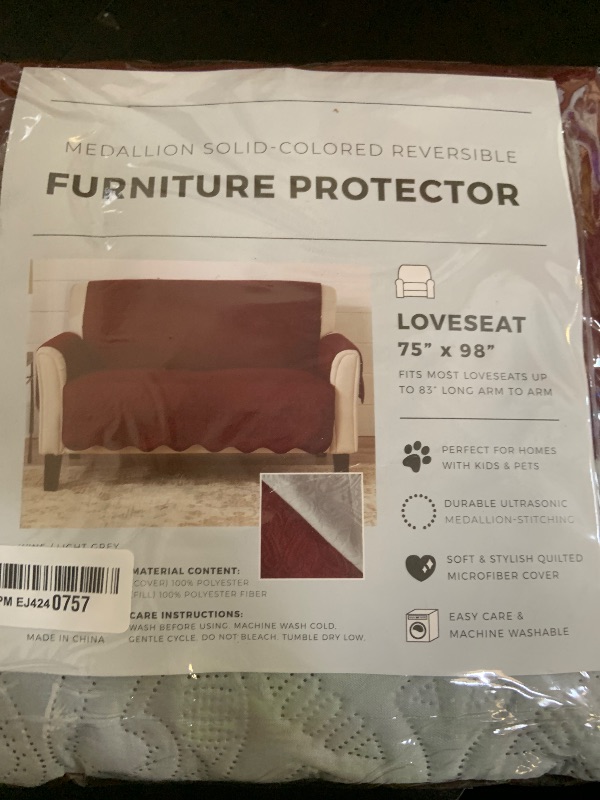 Photo 1 of Medallion Stitched Solid Furniture Protector Stain Resistant Durable Furniture Protector Elenor Collection (Loveseat, Wine/Light Grey)