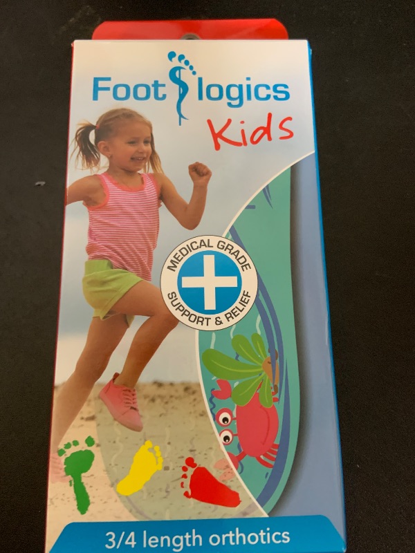 Photo 1 of Footlogics Fun Kids Orthotic Shoe Insoles with Arch Support for Children’s Heel Pain (Sever’s Disease), Growing Pains, Flat Feet - Children’s, Pair (Toddler 8-10, 3/4 Length - Blue)