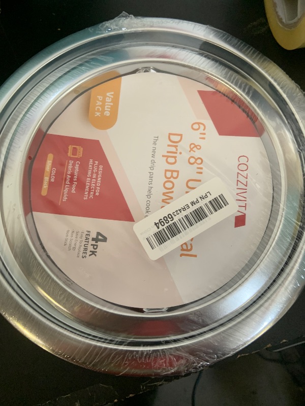Photo 1 of COZZIVITA 4-Piece Drip Pans Set - Compatible with GE Stoves - Chrome Finish Electric Stove Burner Drip Pans - 2 x 6inch, 2 x 8inch Stove Drip Pans - GE Stove Drip