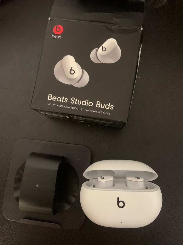 Photo 1 of Beats Studio Buds - True Wireless Noise Cancelling Earbuds - Compatible with Apple & Android, Built-in Microphone, IPX4 Rating, Sweat Resistant Earphones, Class 1 Bluetooth Headphones - White