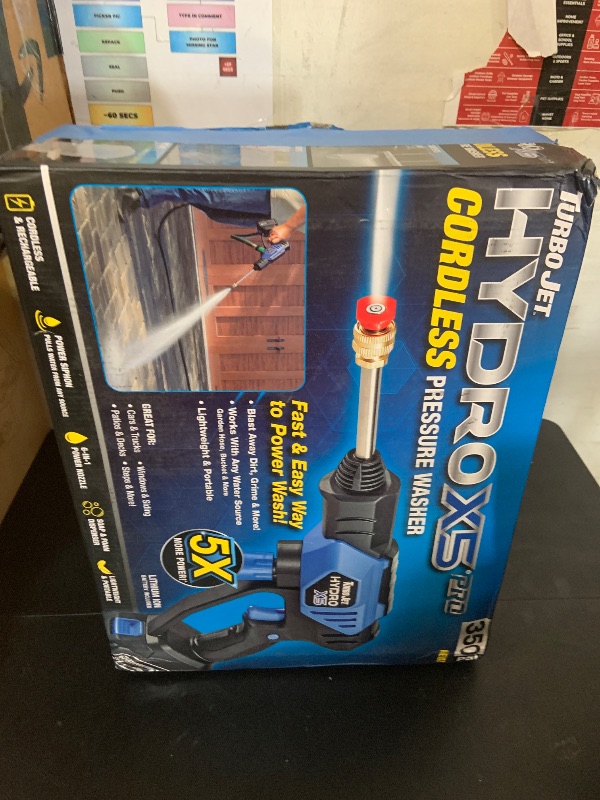 Photo 1 of Ontel Turbo Jet HydroX5 Pro Portable Cordless Pressure Washer (21V 3000mAh Battery), 6-in-1 Nozzle, Dual Water Source, 16ft Detachable Hose