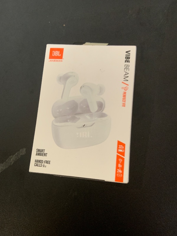 Photo 1 of JBL Vibe Beam - True Wireless JBL Deep Bass Sound Earbuds, Bluetooth 5.2, Water & Dust Resistant, Hands-free call with VoiceAware, Up to 32 hours of battery life (White)