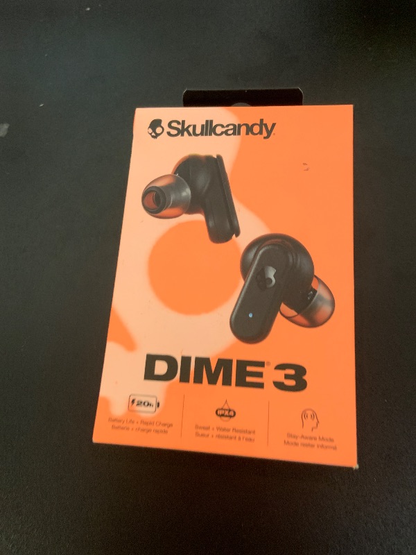 Photo 1 of Skullcandy Dime 3 Wireless Earbuds, Bluetooth Headphones, Noise Isolating Fit, Up to 20 Hours Battery, Microphone for iPhone Android, Easy Carry with Integrated Lanyard - True Black
