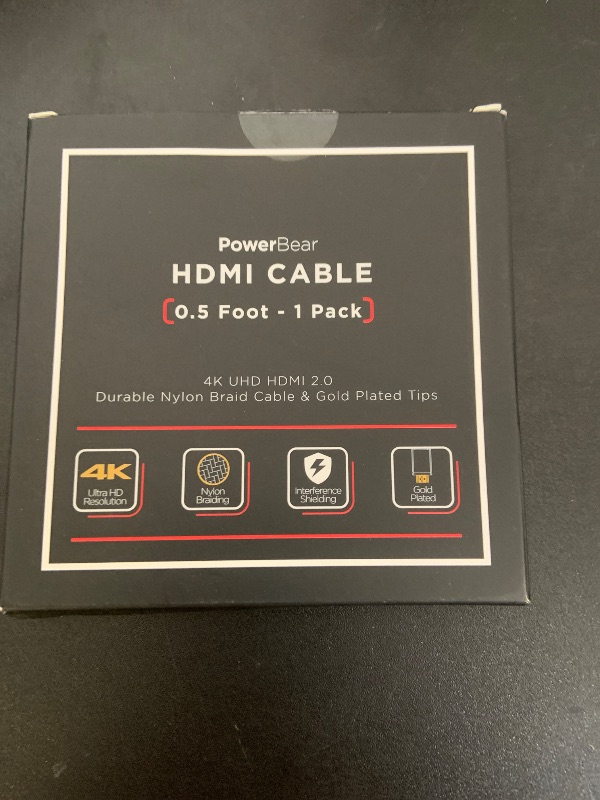 Photo 1 of PowerBear 4K HDMI Cable 0.5 ft | High Speed, Braided Nylon & Gold Connectors, 4K @ 60Hz, Ultra HD, 2K, 1080P, ARC & CL3 Rated | for Laptop, Monitor, PS5, PS4, Xbox One, Fire TV, Apple TV & More